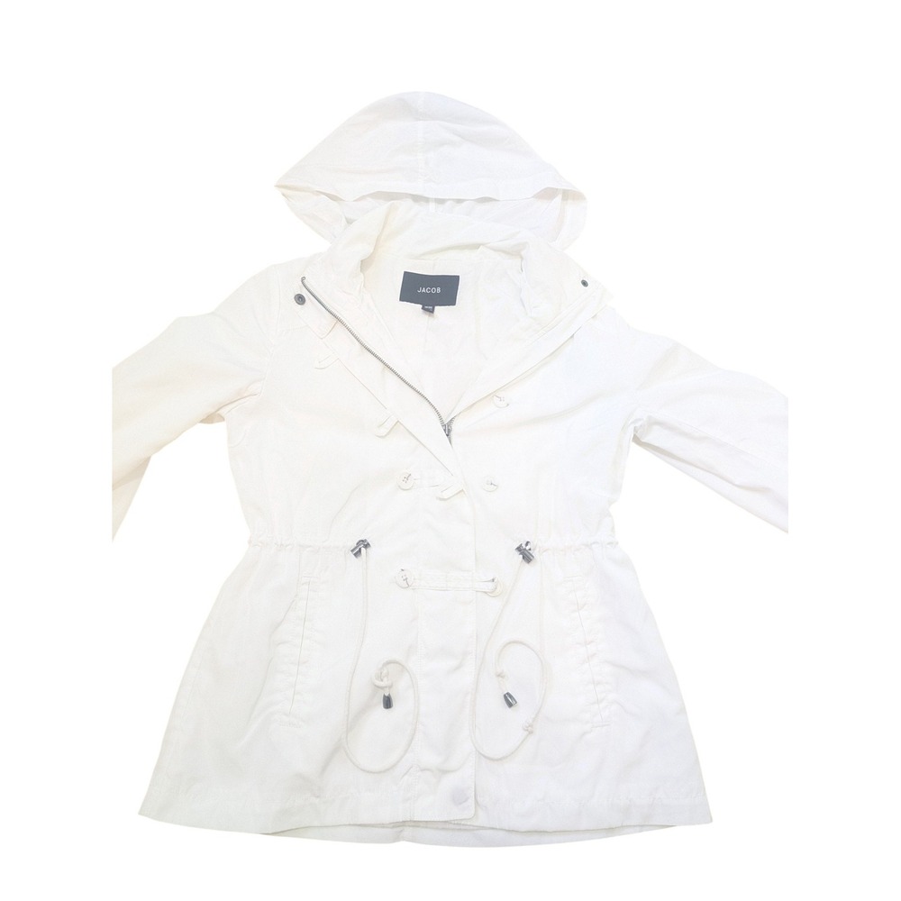 Jacob Women's White Hooded Jacket XS Polyester Zip‎ Drawstring Waist